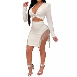 WHITE TWO PIECE SET WITH RHINESTONES